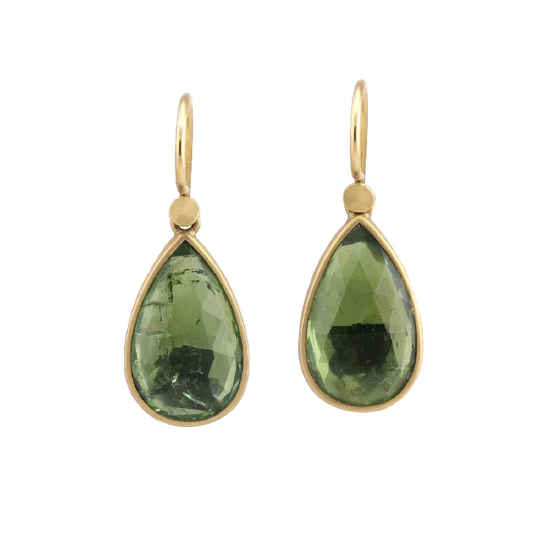 Hoop earrings with textured gold for a refined and sophisticated aesthetic-Pale Green Tourmaline Drops