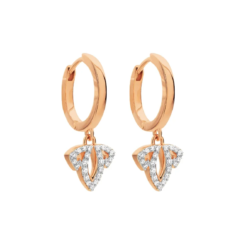 Best hoop earrings with hammered gold for a rustic yet elegant look-Tiara Pavé Charm Hoop Earring - 18K Rose Gold Vermeil + CZ Blanc