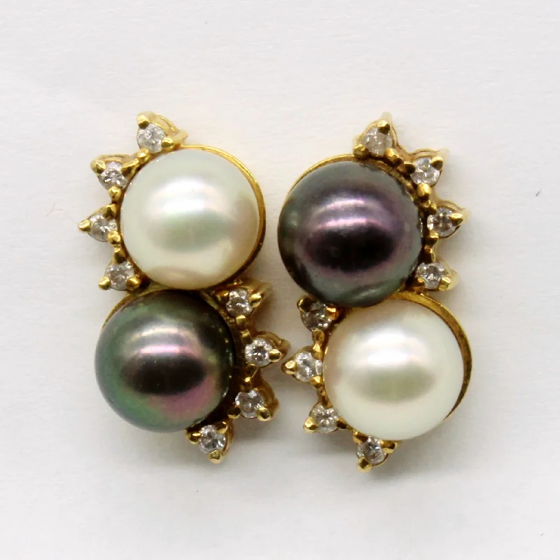 Hoop earrings with polished metal for a shiny and high-quality finish-Pearl & Diamond Earrings | 0.16ctw |