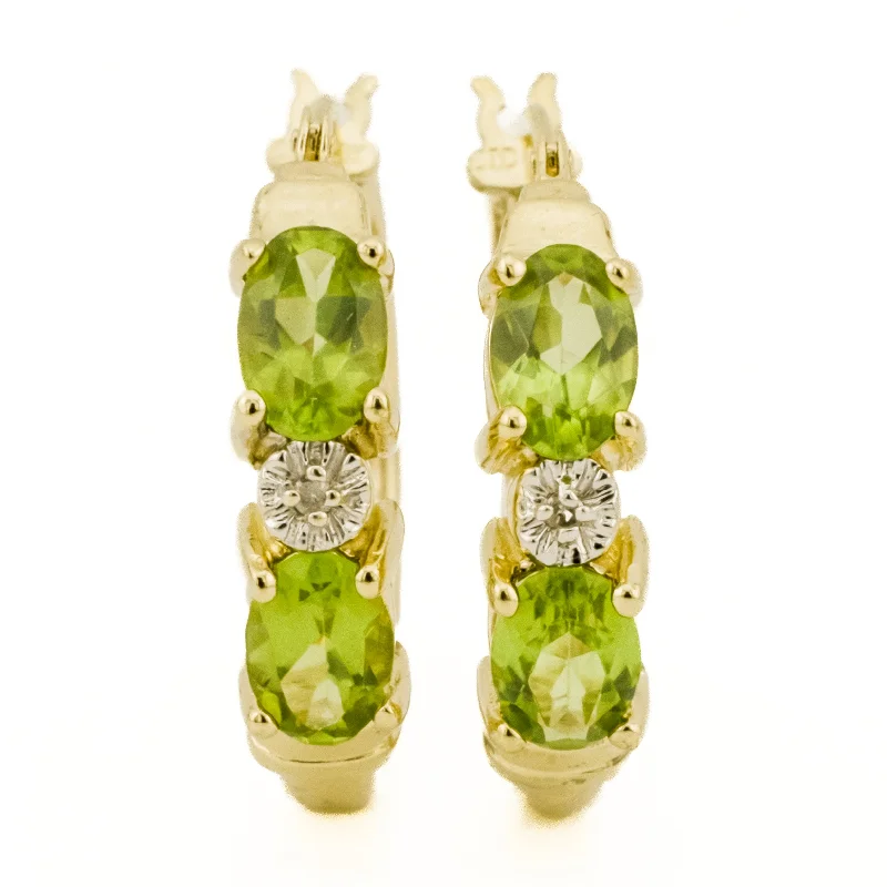 Best hoop earrings with braided leather for a rustic, stylish finish-Peridot and Diamond Accented Earrings in 10K Yellow Gold