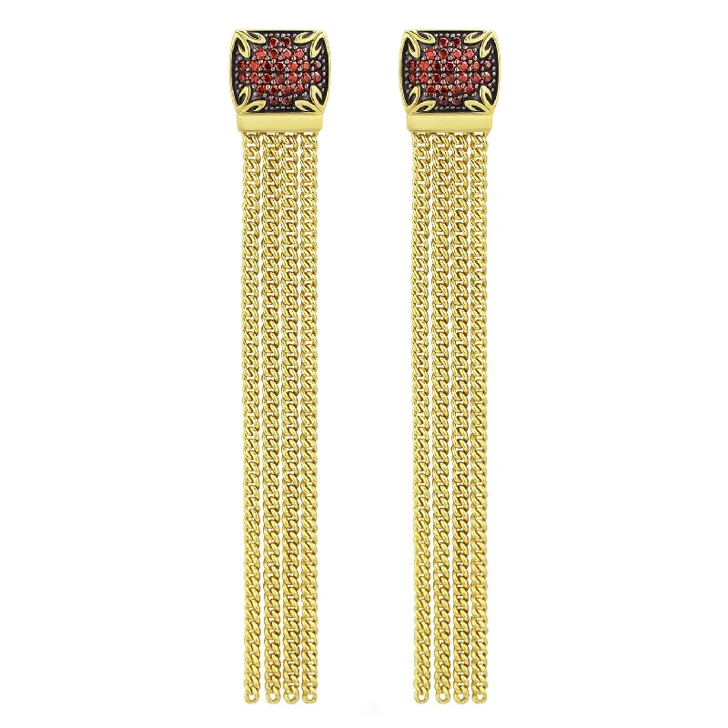 Best hoop earrings with custom engravings for a personalized and meaningful gift-Possibility Pavé Tassel Earring Long - 18K Gold Vermeil + CZ Rouge