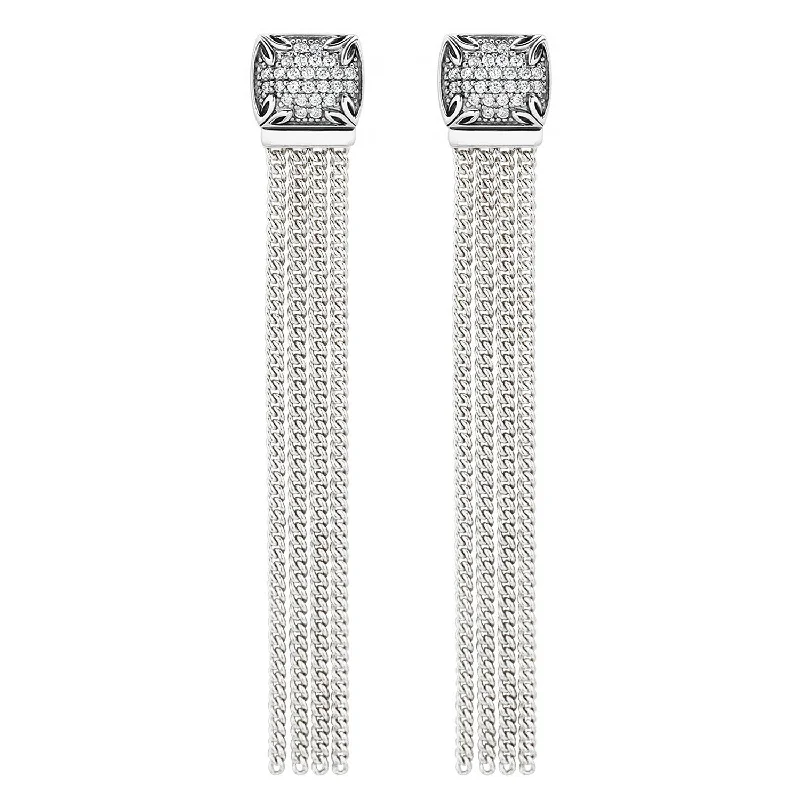 Hoop earrings with rhinestone embellishments for a glamorous and sparkling look-Possibility Pavé Tassel Earring Long - Sterling Silver + CZ Blanc