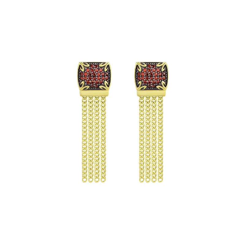 Hoop earrings with hearts for a sweet and romantic gesture-Possibility Pavé Tassel Earring Short - 18K Gold Vermeil + CZ Rouge