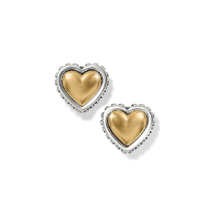 Hoop earrings with stacked layers for a bold and textured design-Pretty Tough Petite Two Tone Heart Post Earrings