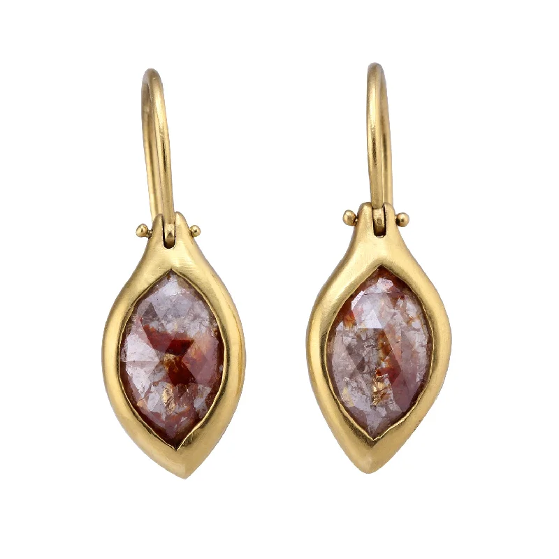 Best hoop earrings with hammered gold for a rustic yet elegant look-Red Diamond Navette Earbobs