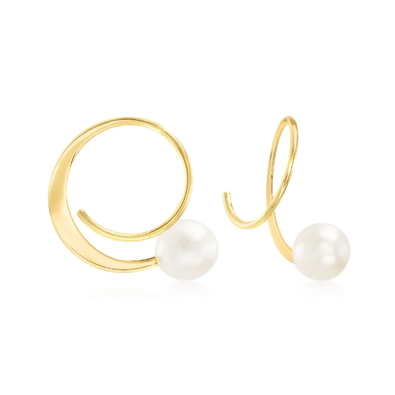 Hoop earrings with textured finishes for a vintage and classic style-Ross-Simons 5.5-6mm Cultured Pearl Spiral Hoop Earrings in 14kt Yellow Gold