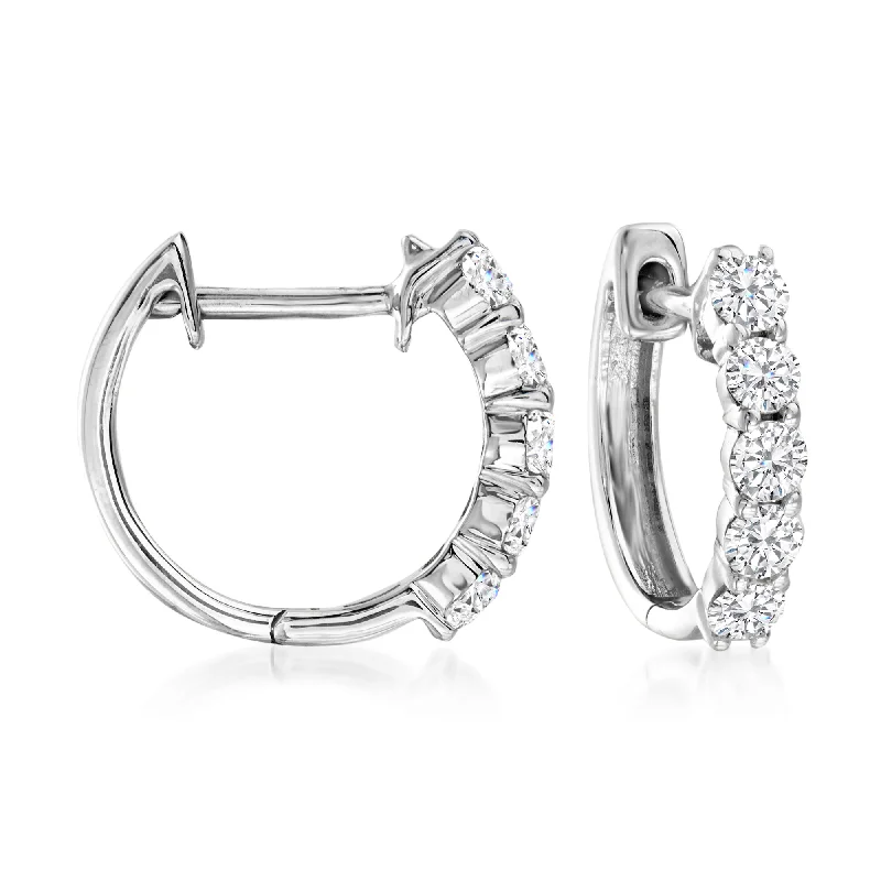 Hoop earrings with removable pendants for a versatile and customizable accessory-Ross-Simons Round Brilliant-Cut Diamond Huggie Hoop Earrings in 14kt White Gold