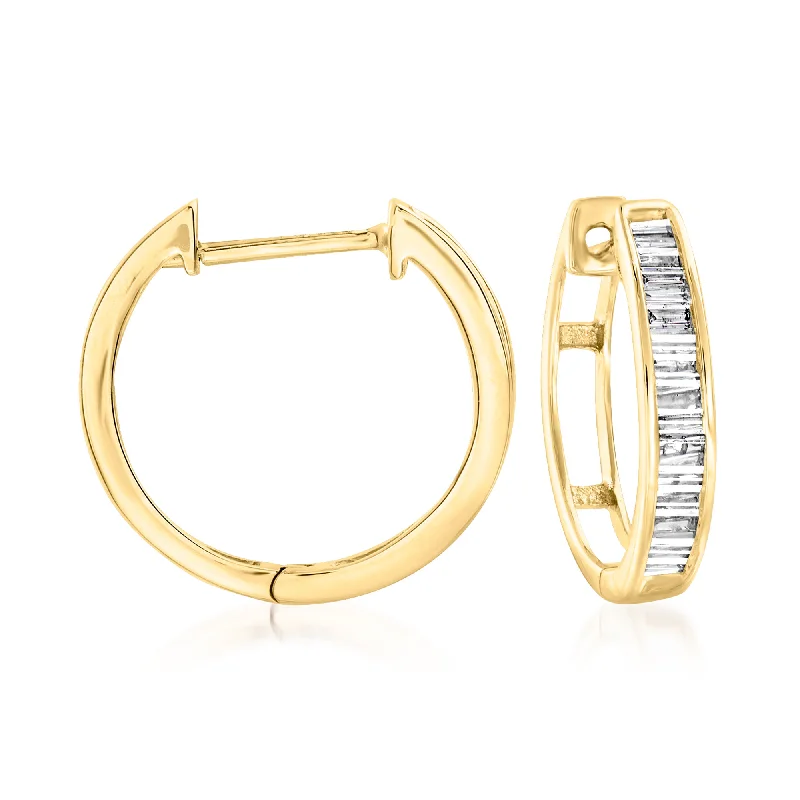 Best hoop earrings with snake chain details for a sleek and modern touch-Ross-Simons Diamond Huggie Hoop Earrings in 14kt Yellow Gold