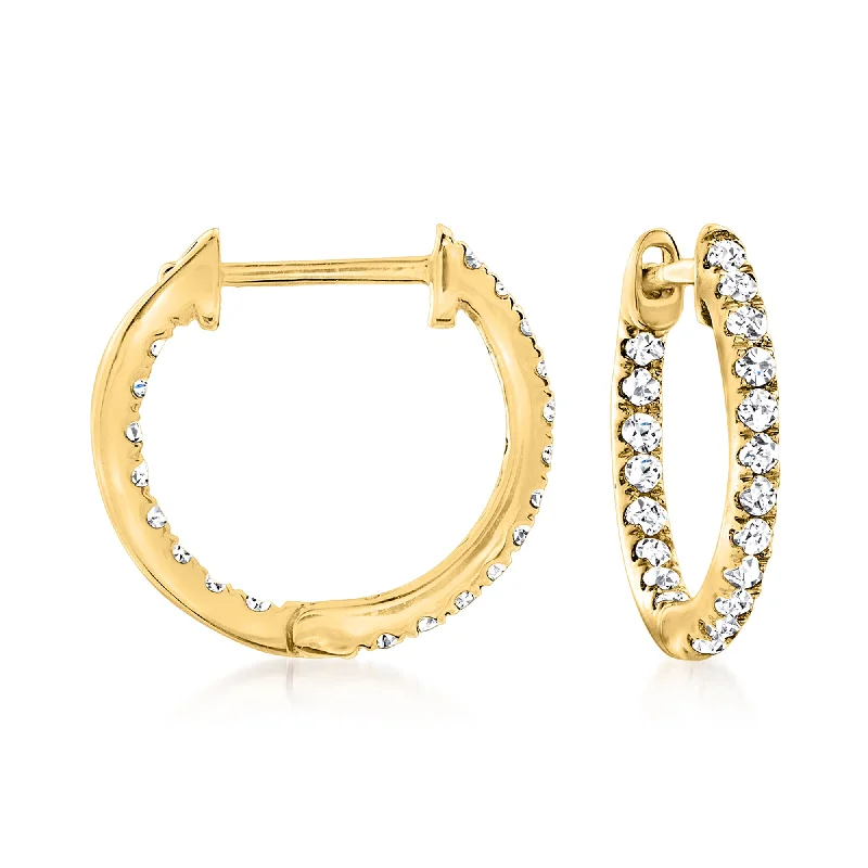 Best hoop earrings with custom designs for a personalized, unique accessory-Ross-Simons Diamond Inside-Outside Huggie Hoop Earrings in 14kt Yellow Gold