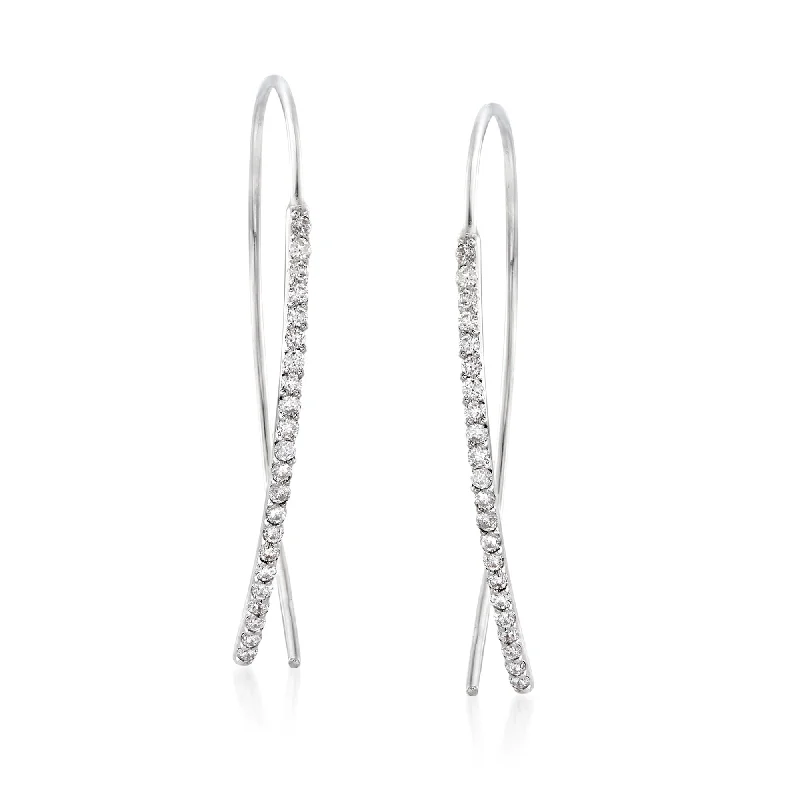 Best hoop earrings with vintage rhinestone embellishments for a retro-glam effect-Ross-Simons Diamond Linear Wire Threader Earrings in 14kt White Gold