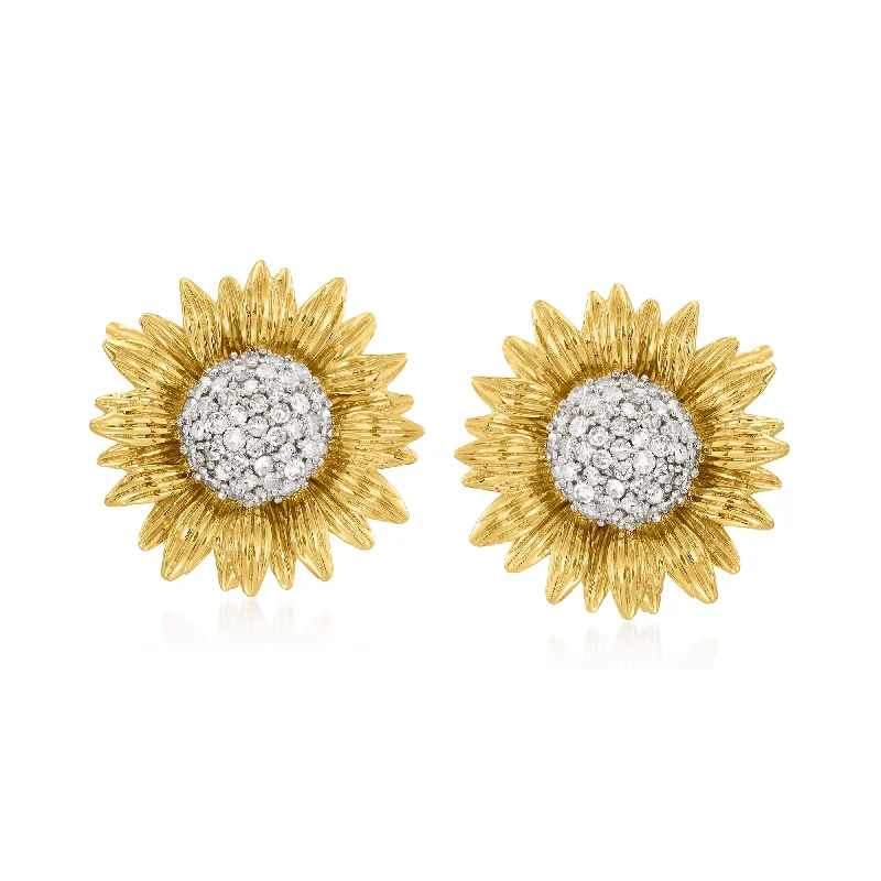 Hoop earrings with rhinestone embellishments for a glamorous and sparkling look-Ross-Simons Diamond Sunflower Earrings in 14kt Yellow Gold