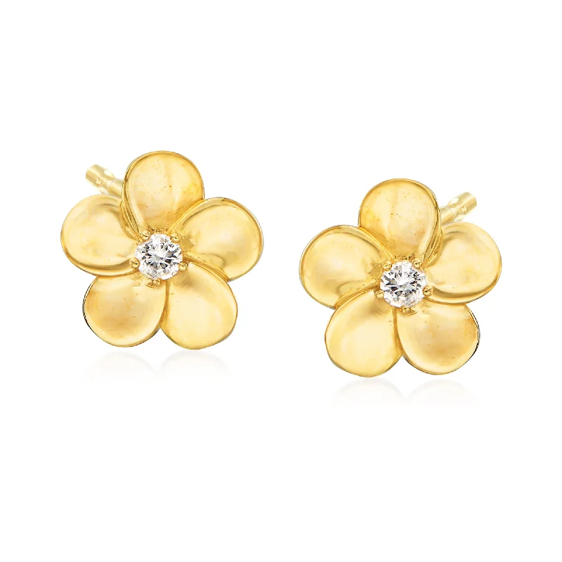 Hoop earrings with luxe velvet finishes for a rich and luxurious touch-Ross-Simons Flower Earrings in 14kt Yellow Gold