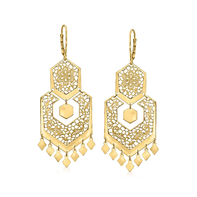 Hoop earrings with faceted crystals for added sparkle and shine-Ross-Simons Italian 14kt Yellow Gold Openwork Floral Lace Chandelier Earrings