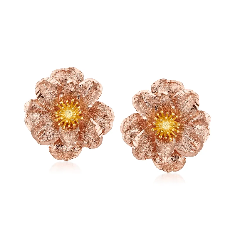 Best hoop earrings with cubic zirconia for a budget-friendly, dazzling look-Ross-Simons Italian 18kt 2-Tone Gold Flower Earrings