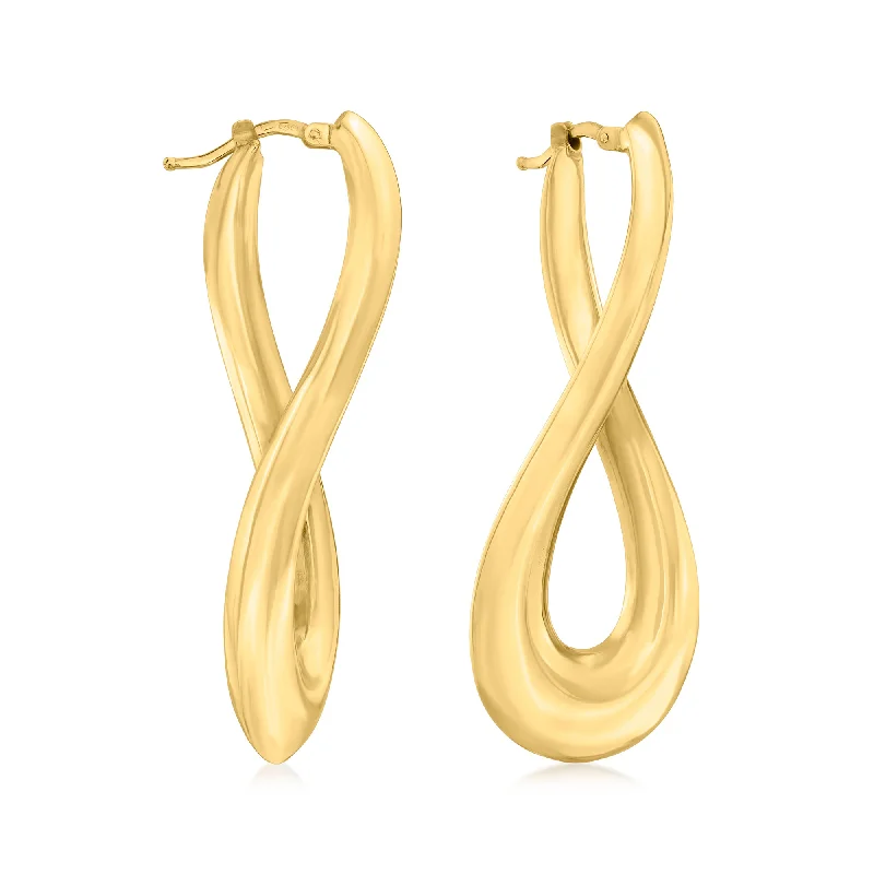 Best hoop earrings with blackened metal for an edgy and bold appearance-Ross-Simons Italian 18kt Yellow Gold Elongated Twisted Hoop Earrings