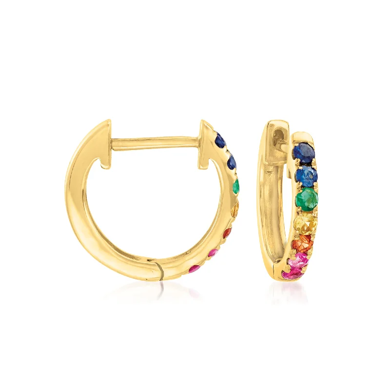 Best hoop earrings with turquoise stones for a bohemian-inspired vibe-Ross-Simons Multi-Gemstone Huggie Hoop Earrings in 14kt Yellow Gold