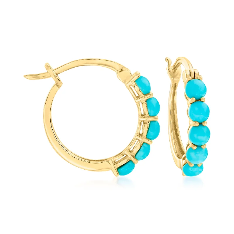 Hoop earrings with diamond-cut surfaces for added sparkle and shine-Ross-Simons Turquoise Hoop Earrings in 18kt Gold Over Sterling