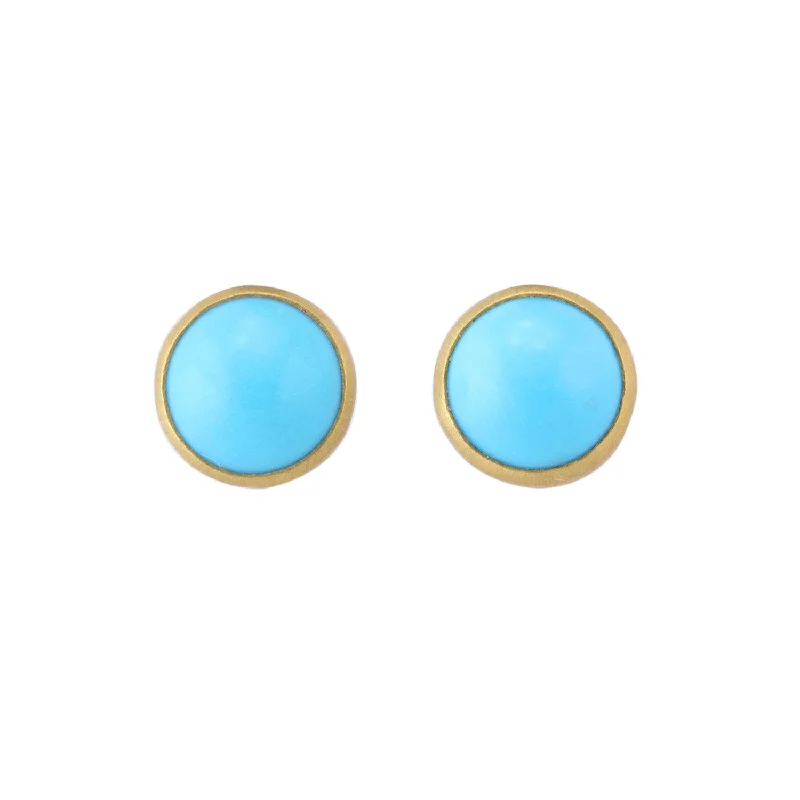 Small hoop earrings for a delicate and understated everyday wear-Round Sleeping Beauty Turquoise Studs