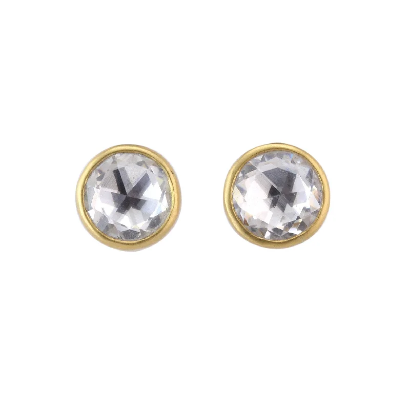 Classic hoop earrings with a thin profile for a sleek and subtle style-Round White Sapphire Studs