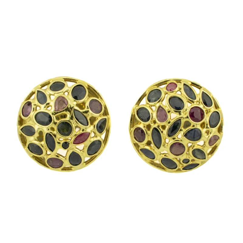 Hoop earrings with oversized designs for a bold, fashion-forward statement-Ruby and Sapphire Accented Earrings in 18K Yellow Gold