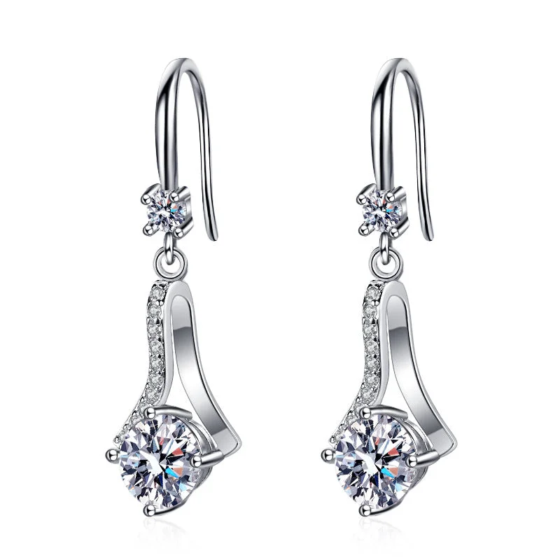 Best hoop earrings with marbled designs for a trendy and artistic effect-S925 Silver Drop Hoop Moissanite Earrings for Women