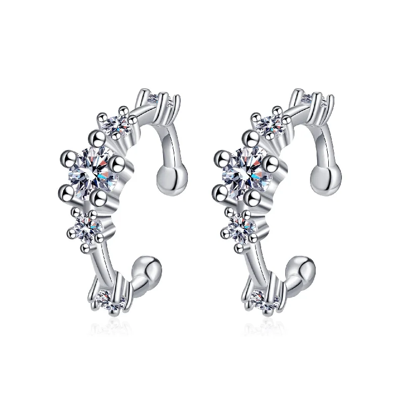 Best hoop earrings with geometric pendants for a modern, chic appeal-S925 Silver Flower Moissanite Ear Clips Ear Bone Clips