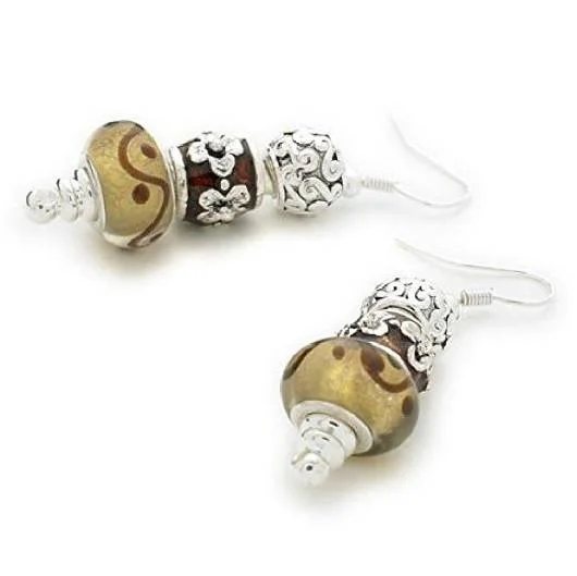 Best hoop earrings with sterling silver for an affordable and chic design-Silver Plated 'Cinnamon Swirl' Bead Charm Earrings