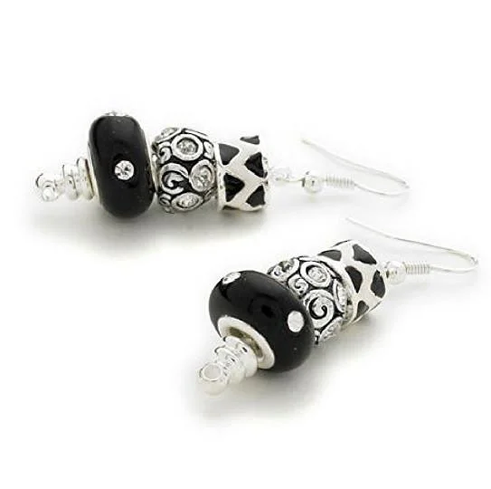 Hoop earrings with twisted metal designs for a dynamic and modern style-Silver Plated 'Midnight Sparkle' Bead Charm Earrings