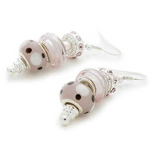 Best hoop earrings with rose gold for a romantic and warm aesthetic-Silver Plated 'Pink Me Up' Bead Charm Earrings