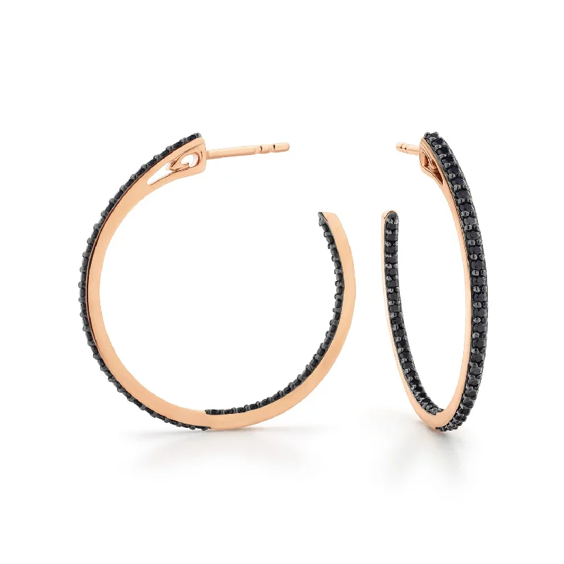 Hoop earrings with hammered textures for a boho-chic and rustic vibe-Spirit Pavé Hoop Earring 32mm - 18K Rose Gold Vermeil + CZ Noir