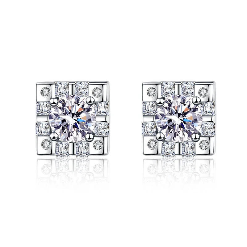 Best hoop earrings with sparkling cubic zirconia for a brilliant, budget-friendly effect-Square Four Claw Moissanite Earrings