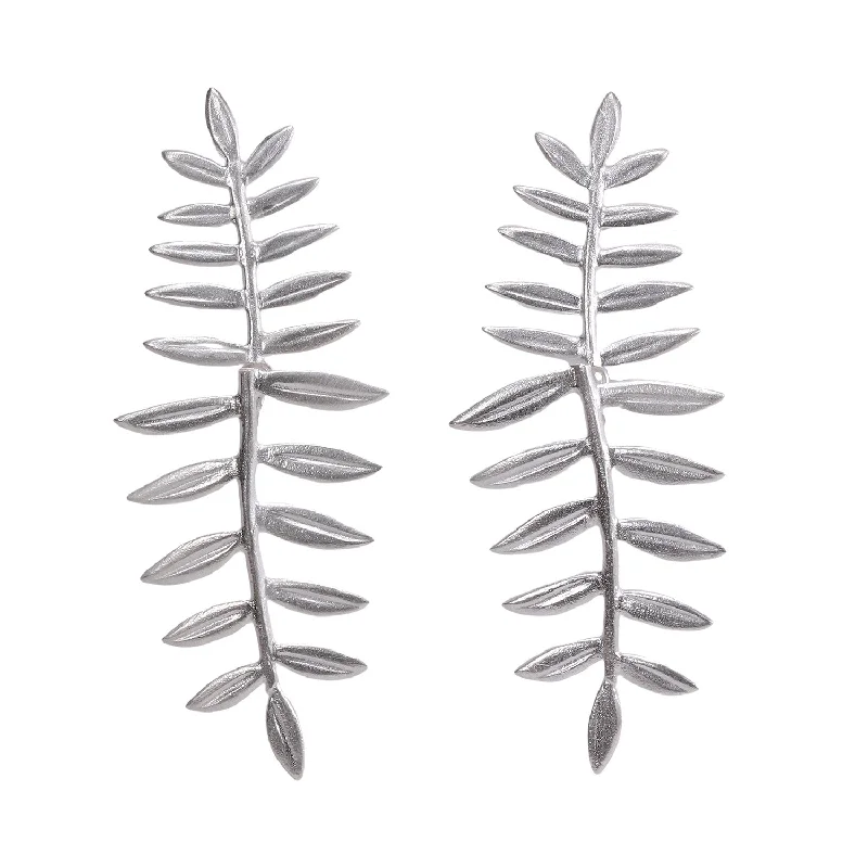 Best hoop earrings with textured silver for a rustic and organic finish-SS Double Fern Posts