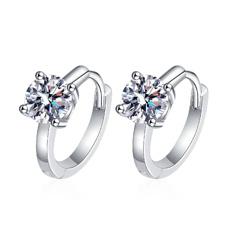 Best hoop earrings with enamel details for a colorful and modern look-Sterling Silver Four Claw Round Diamond Moissanite Earrings