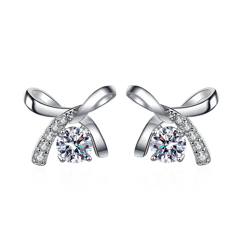 Best hoop earrings with cubic zirconia for a budget-friendly, dazzling look-Sterling Silver Ribbon Moissanite Earrings