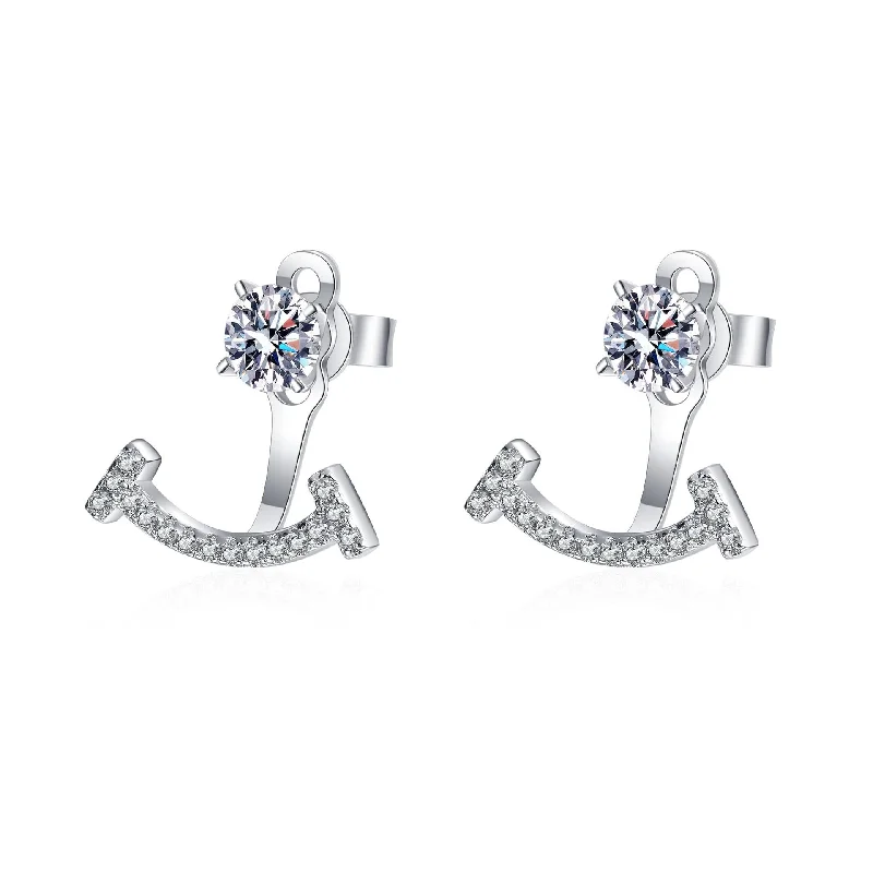 Best hoop earrings with rose gold for a romantic and warm aesthetic-Sterling Silver Smile Shaped Detachable Moissanite Earrings