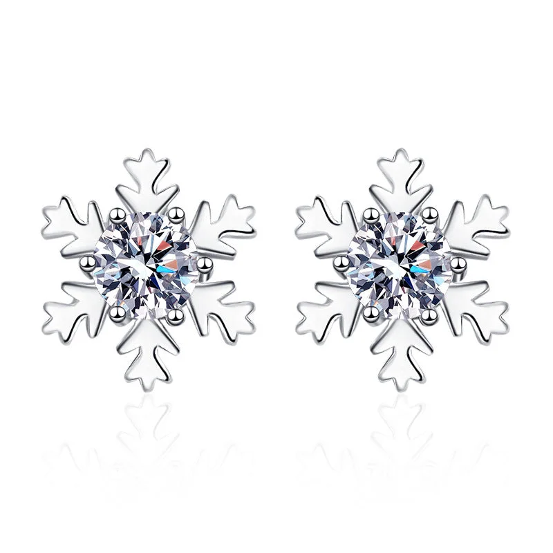 Hoop earrings with polished metal for a shiny and high-quality finish-Sterling Silver Snowflake Moissanite Earrings