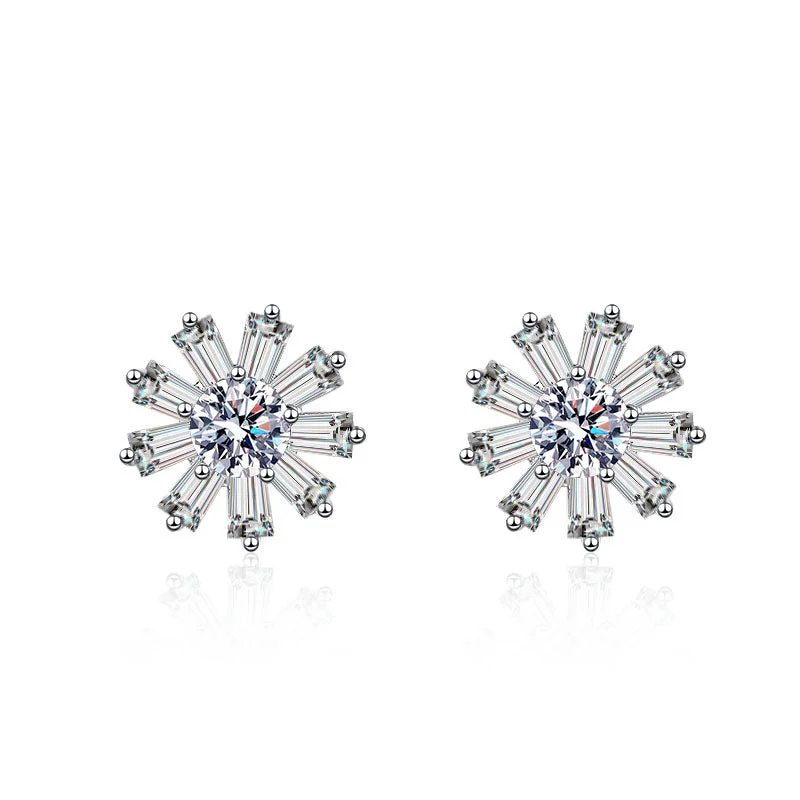 Best hoop earrings with floral designs for a feminine and delicate look-Sterling Silver Sunflower Moissanite Earrings