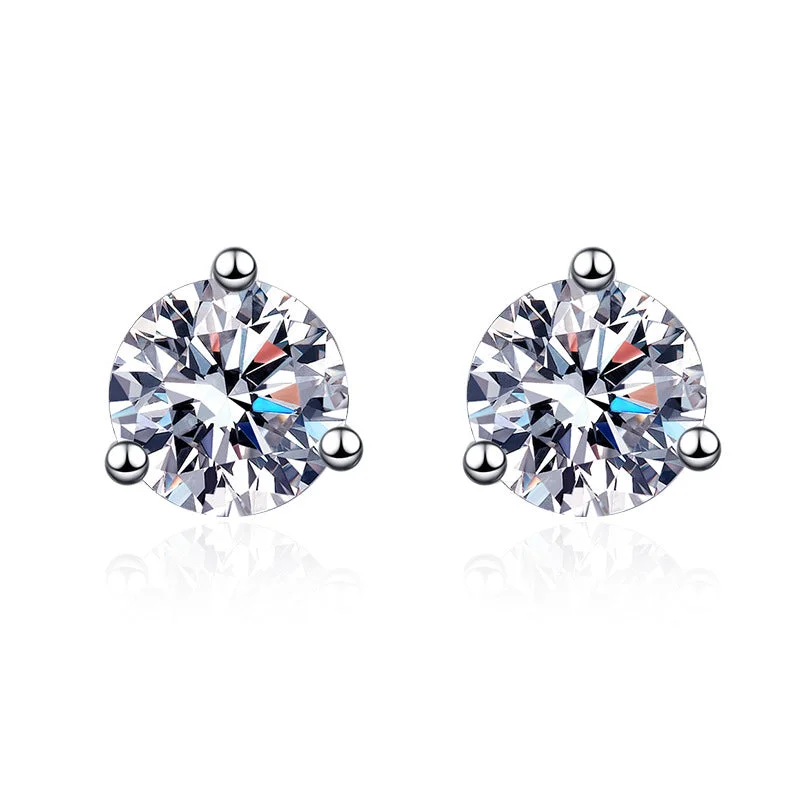 Best hoop earrings with marbled designs for a trendy and artistic effect-Three Claw Fashion Sterling Silver Moissanite Earrings