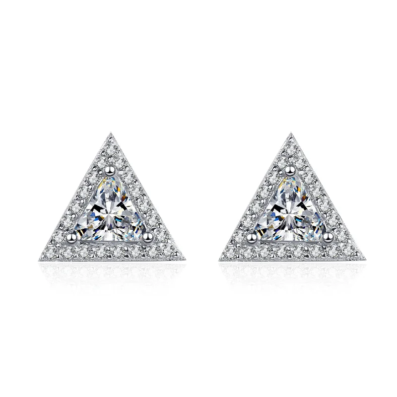 Hoop earrings with diamond-cut surfaces for added sparkle and shine-Sterling Silver Triangle Moissanite Studs Earrings