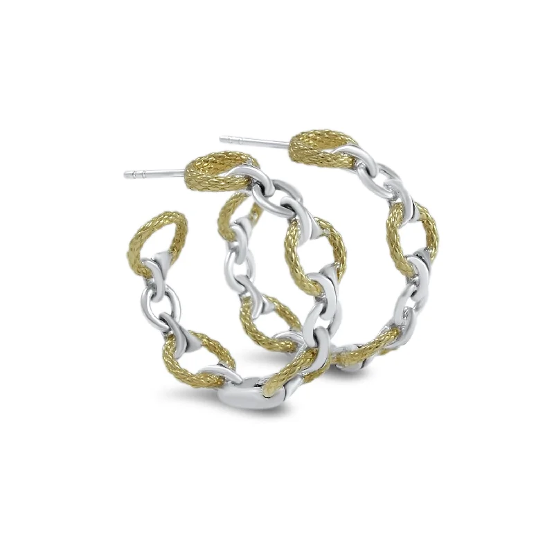 Hoop earrings with enamel stripes for a colorful and eye-catching design-Tuileries Hoop Earring Medium - Two Tone Gold + Silver