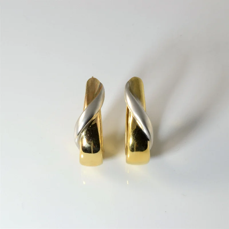 Hoop earrings with leather accents for a sleek and bold combination-Two Tone Gold Hoop Earrings |