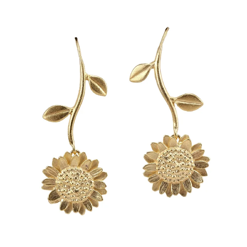 Best hoop earrings with angel wing accents for a spiritual and meaningful design-Vermeil Sunflower and Stem Earrings