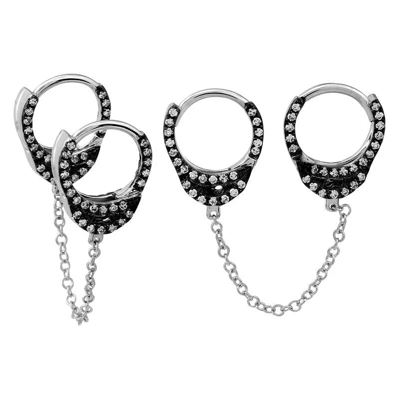 Hoop earrings with twisted metal designs for a dynamic and modern style-White Gold Double Handcuff Earring