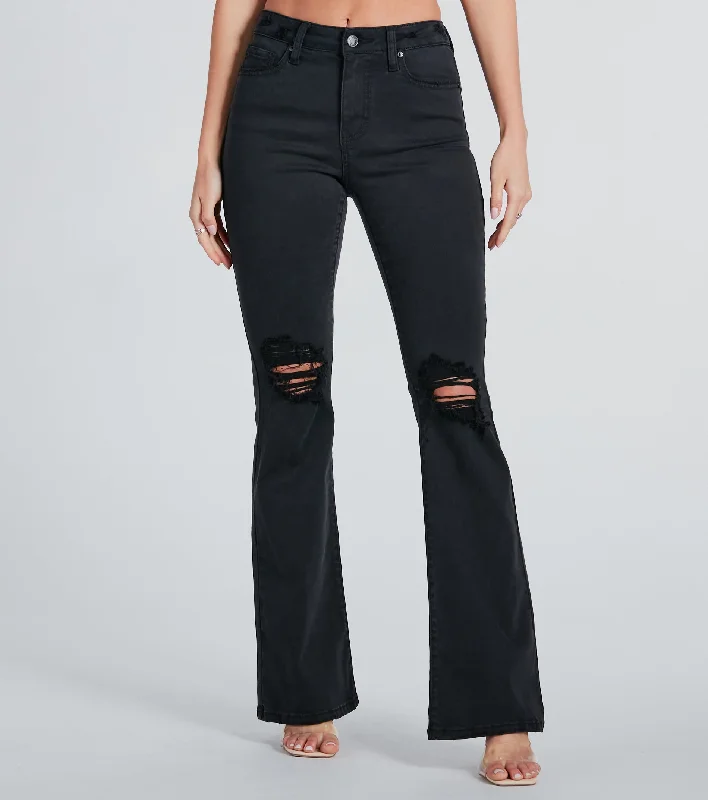 Shopping Jeans for Convenient -Bri High-Rise Destructed Flared Jeans by Windsor Denim