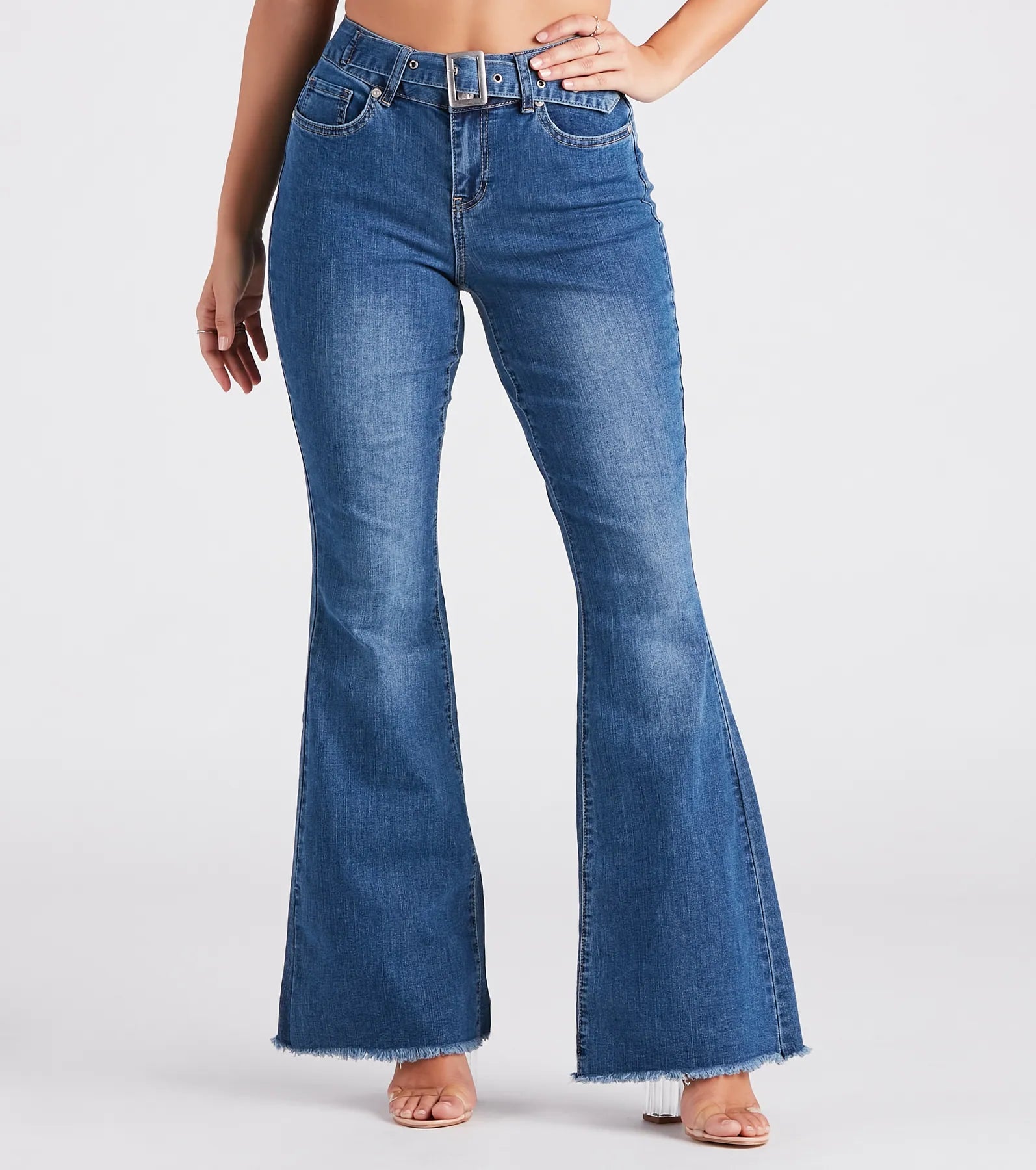 Branded Jeans for Quality -Bri Mid Rise Belted Flare Jeans By Windsor Denim