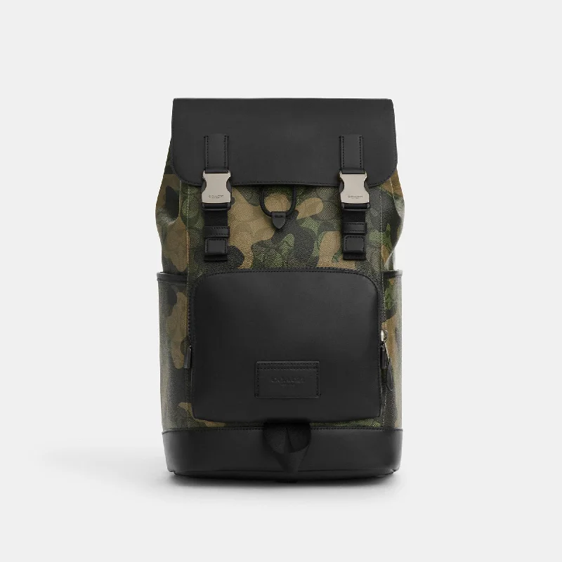 Multi-use backpack for gym and office needs -Coach Outlet Track Backpack In Signature Canvas With Camo Print