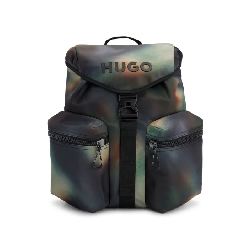 Durable travel backpack with multiple storage compartments -Recycled-nylon backpack with seasonal camouflage print