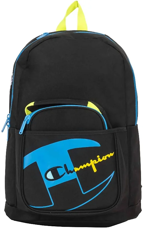 Waterproof backpack for rainy outdoor adventures -Youth Backpack With Removable Lunch Kit in Black/Blue